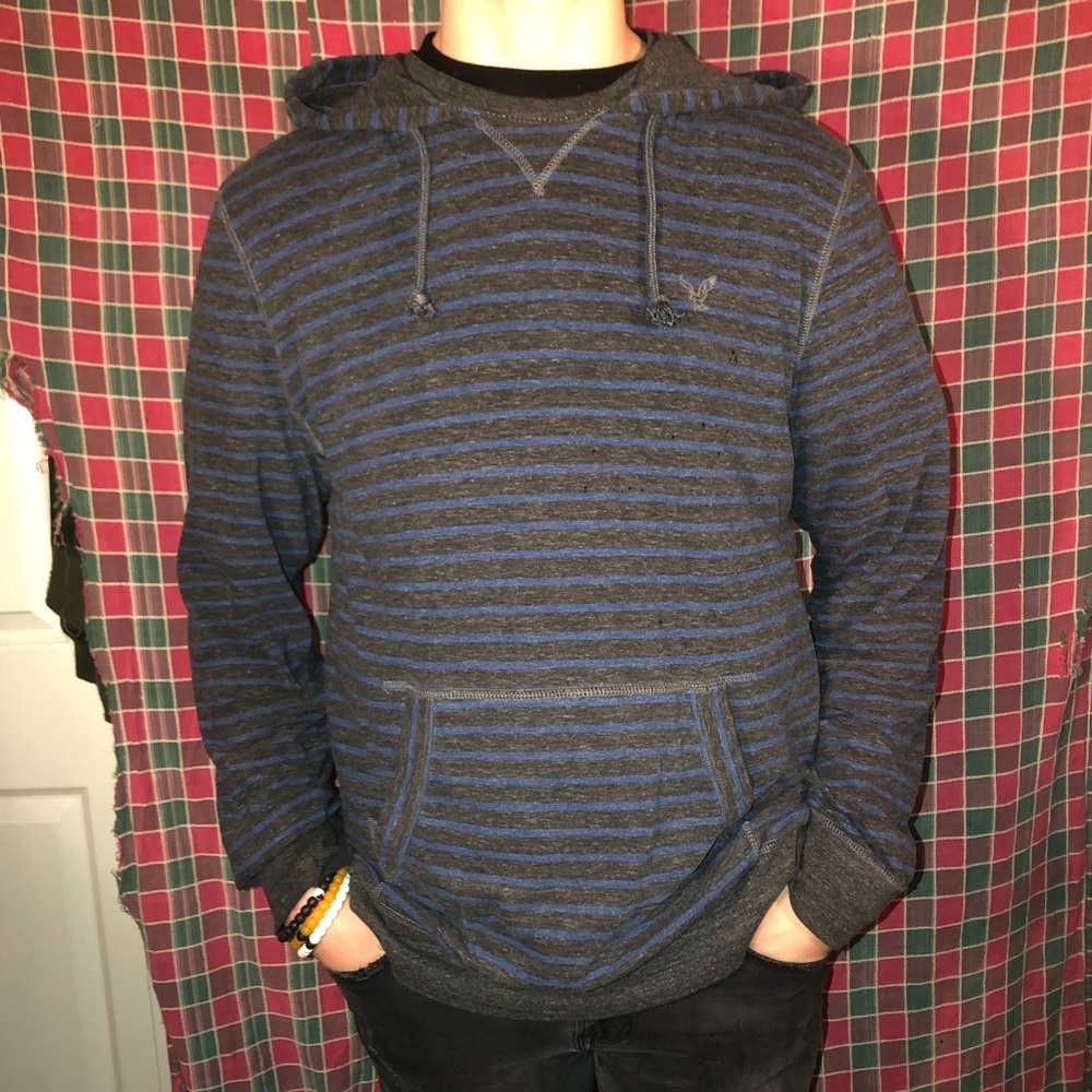 American Eagle, blue striped, t-shirt hoodie